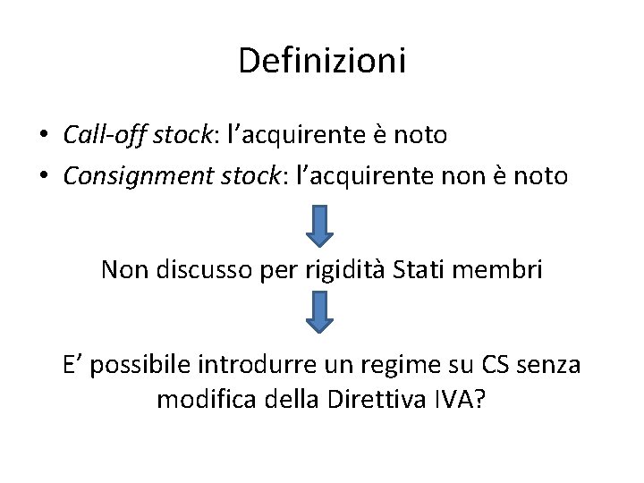 Definizioni • Call-off stock: l’acquirente è noto • Consignment stock: l’acquirente non è noto Definizioni • Call-off stock: l’acquirente è noto • Consignment stock: l’acquirente non è noto