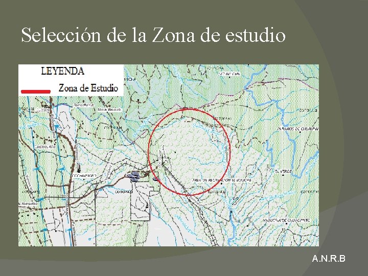 Selección de la Zona de estudio A. N. R. B Selección de la Zona de estudio A. N. R. B