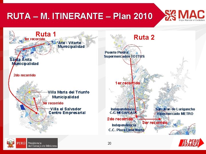 RUTA – M. ITINERANTE – Plan 2010 Ruta 1 1 er recorrido Ruta 2 RUTA – M. ITINERANTE – Plan 2010 Ruta 1 1 er recorrido Ruta 2