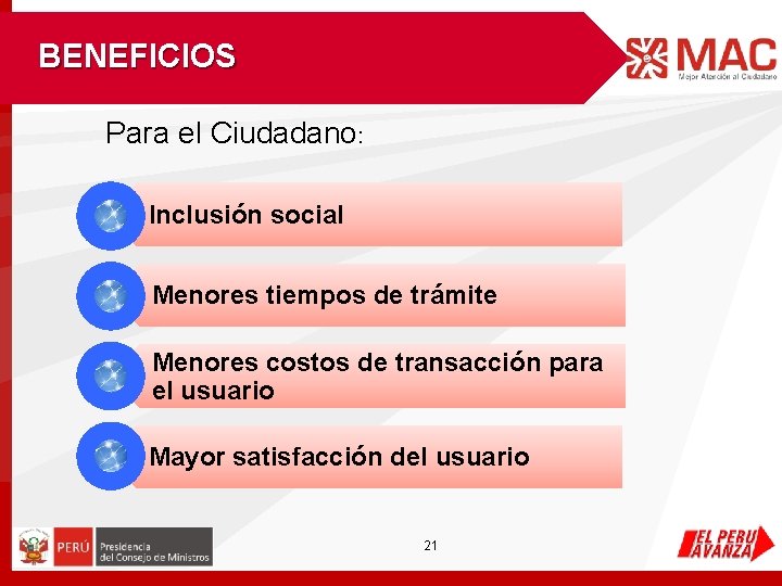 BENEFICIOS Para el Ciudadano: Inclusión social Menores tiempos de trámite Menores costos de transacción BENEFICIOS Para el Ciudadano: Inclusión social Menores tiempos de trámite Menores costos de transacción