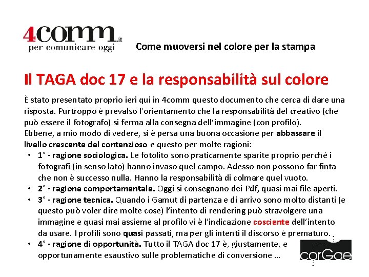 Come muoversi nel colore per la stampa Il TAGA doc 17 e la responsabilità