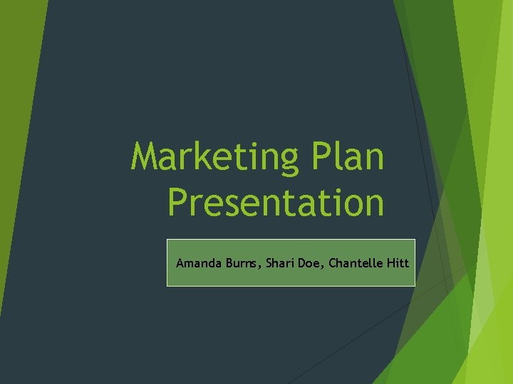 Marketing Plan Presentation Amanda Burns, Shari Doe, Chantelle Hitt 