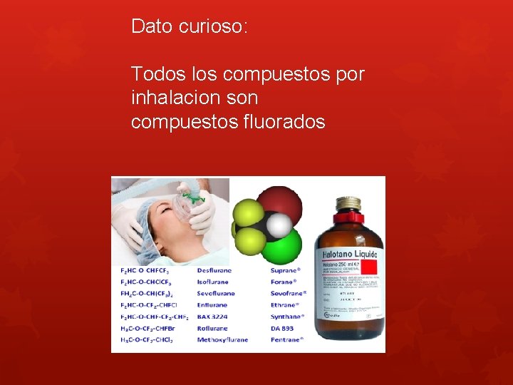 Dato curioso: Todos los compuestos por inhalacion son compuestos fluorados 