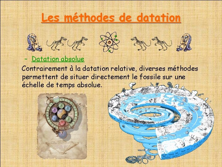 Les méthodes de datation – Datation absolue Contrairement à la datation relative, diverses méthodes