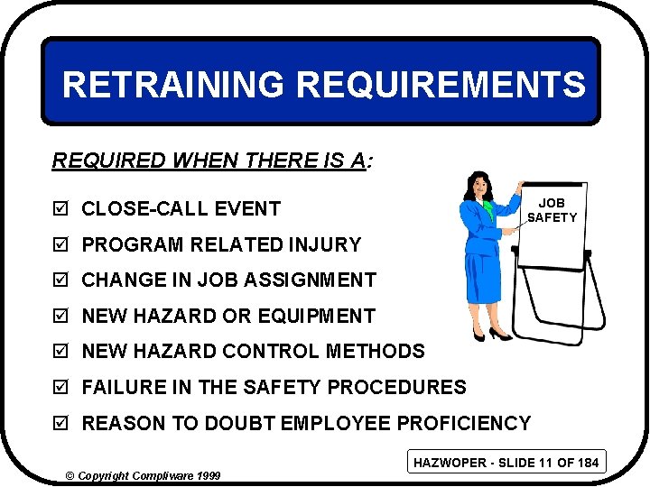 RETRAINING REQUIREMENTS REQUIRED WHEN THERE IS A: JOB SAFETY þ CLOSE-CALL EVENT þ PROGRAM