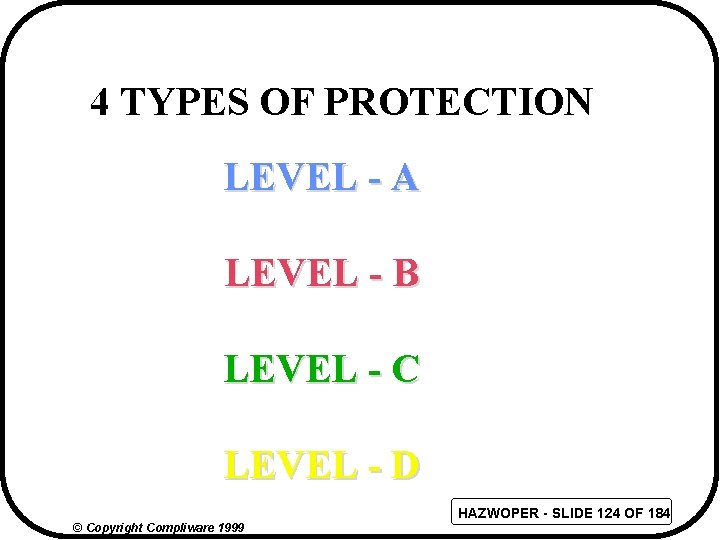 4 TYPES OF PROTECTION LEVEL - A LEVEL - B LEVEL - C LEVEL