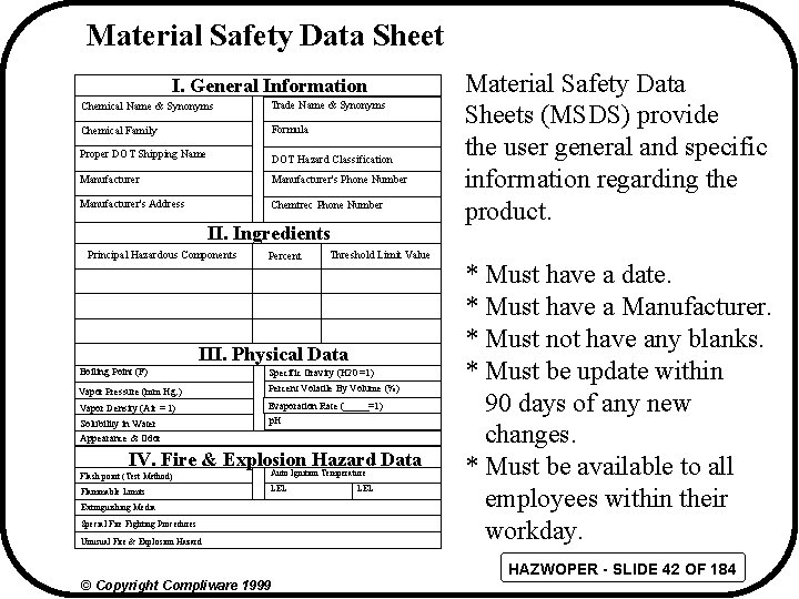 Material Safety Data Sheet I. General Information Chemical Name & Synonyms Trade Name &