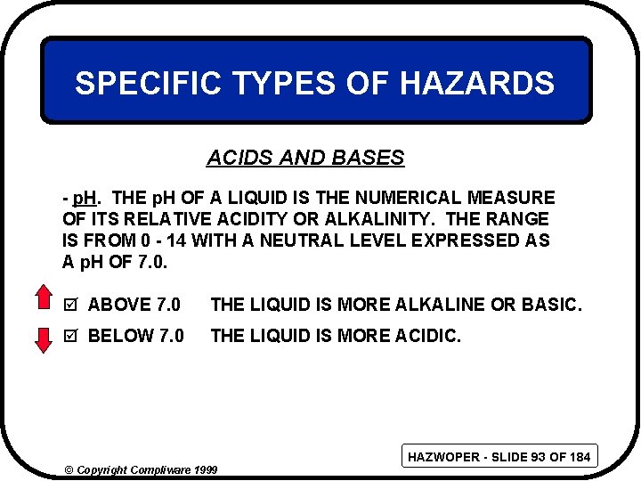 SPECIFIC TYPES OF HAZARDS ACIDS AND BASES - p. H. THE p. H OF