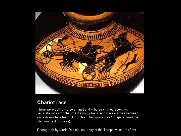 Chariot race There were both 2 -horse chariot and 4 -horse chariot races, with