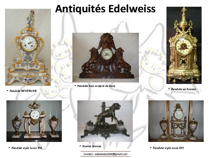 Antiquités Edelweiss • Pendule bois sculpté de lions • Pendule NEVERS XIX • Pendule