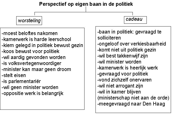 Perspectief op eigen baan in de politiek worsteling -moest beloftes nakomen -kamerwerk is harde