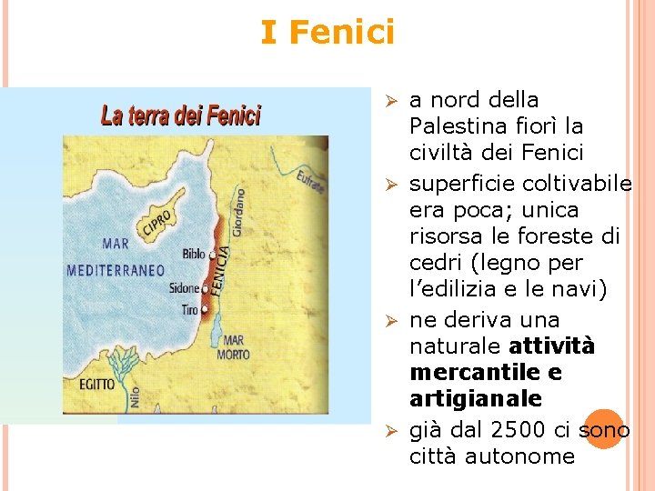 I Fenici a nord della Palestina fiorì la civiltà dei Fenici Ø superficie coltivabile