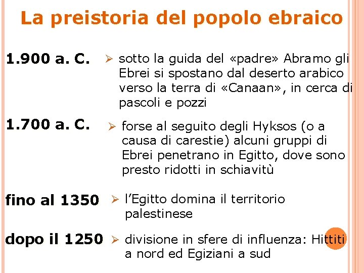 La preistoria del popolo ebraico 1. 900 a. C. Ø sotto la guida del