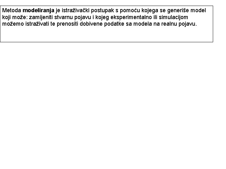 Metoda modeliranja je istraživački postupak s pomoću kojega se generiše model koji može: zamijeniti