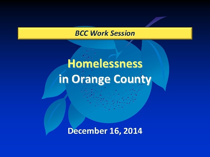 BCC Work Session Homelessness in Orange County December 16, 2014 