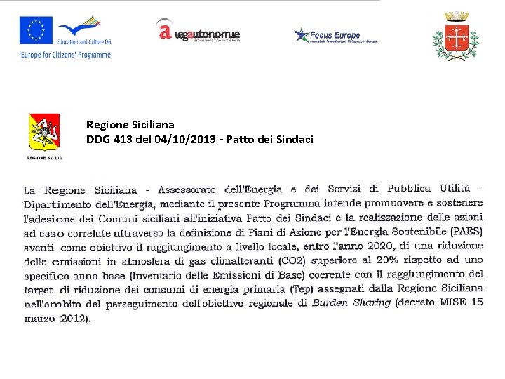 Regione Siciliana DDG 413 del 04/10/2013 - Patto dei Sindaci 