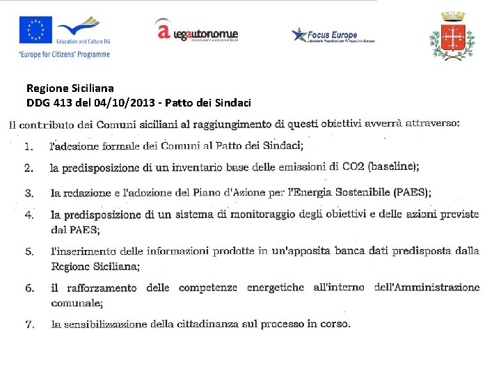 Regione Siciliana DDG 413 del 04/10/2013 - Patto dei Sindaci 