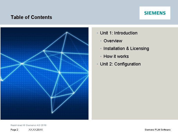 Table of Contents • Unit 1: Introduction • Overview • Installation & Licensing •