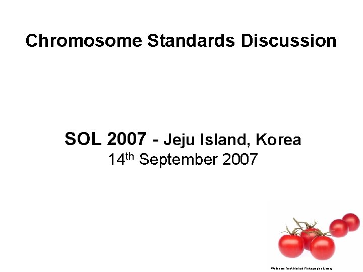 Chromosome Standards Discussion SOL 2007 - Jeju Island, Korea 14 th September 2007 Wellcome