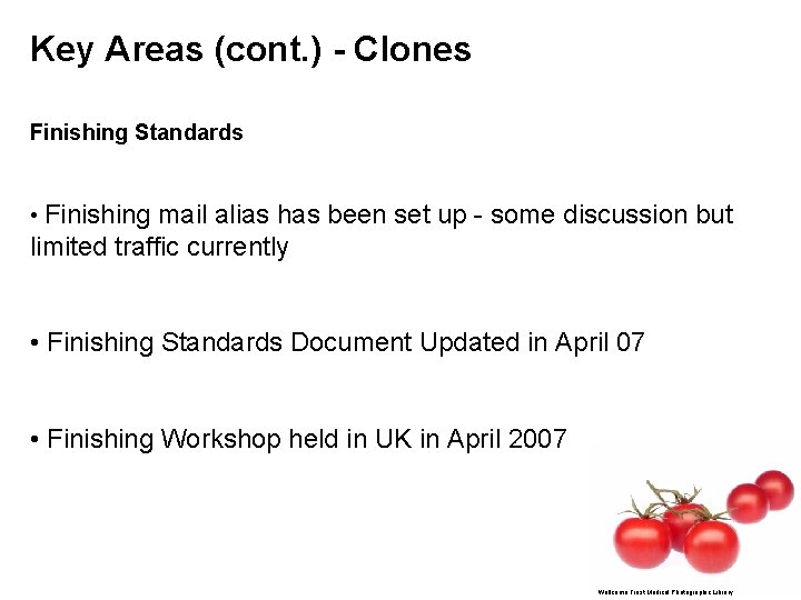 Key Areas (cont. ) - Clones Finishing Standards • Finishing mail alias has been