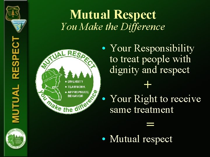 Mutual Respect You Make the Difference • Your Responsibility to treat people with dignity Mutual Respect You Make the Difference • Your Responsibility to treat people with dignity