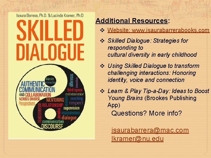 Additional Resources: v Website: www. isaurabarrerabooks. com v Skilled Dialogue: Strategies for responding to