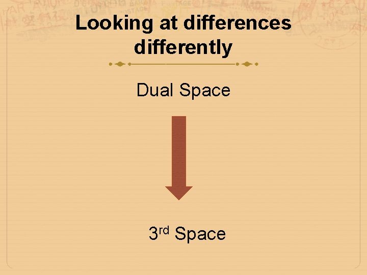 Looking at differences differently Dual Space 3 rd Space 