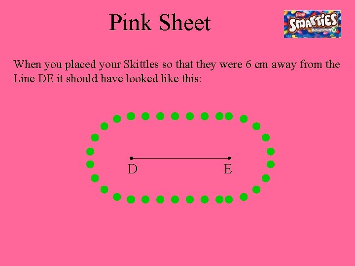 Pink Sheet When you placed your Skittles so that they were 6 cm away