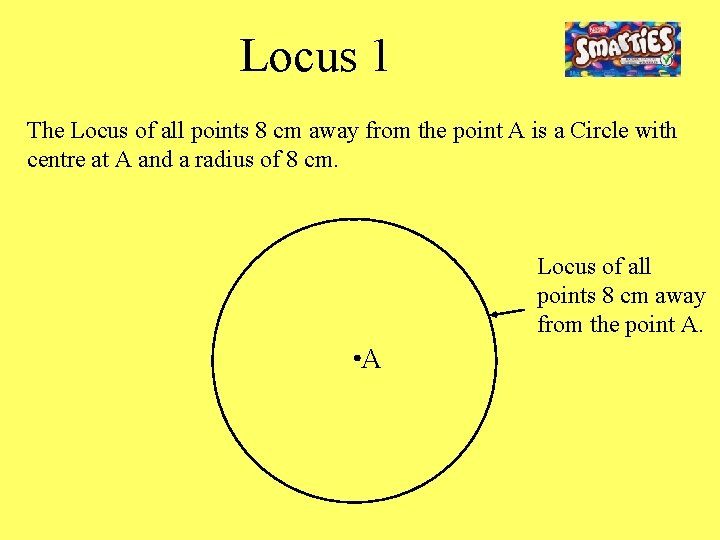 Locus 1 The Locus of all points 8 cm away from the point A