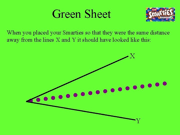 Green Sheet When you placed your Smarties so that they were the same distance