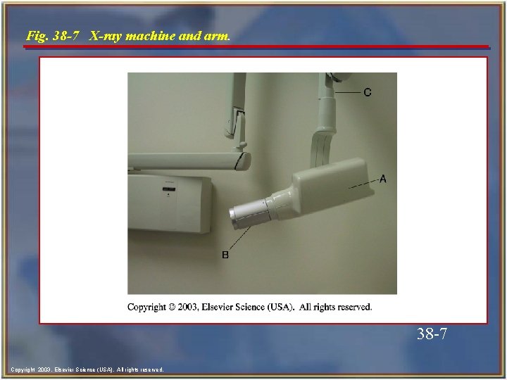 Fig. 38 -7 X-ray machine and arm. Fig. 38 -7 Copyright 2003, Elsevier Science