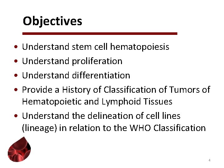 Objectives • • Understand stem cell hematopoiesis Understand proliferation Understand differentiation Provide a History