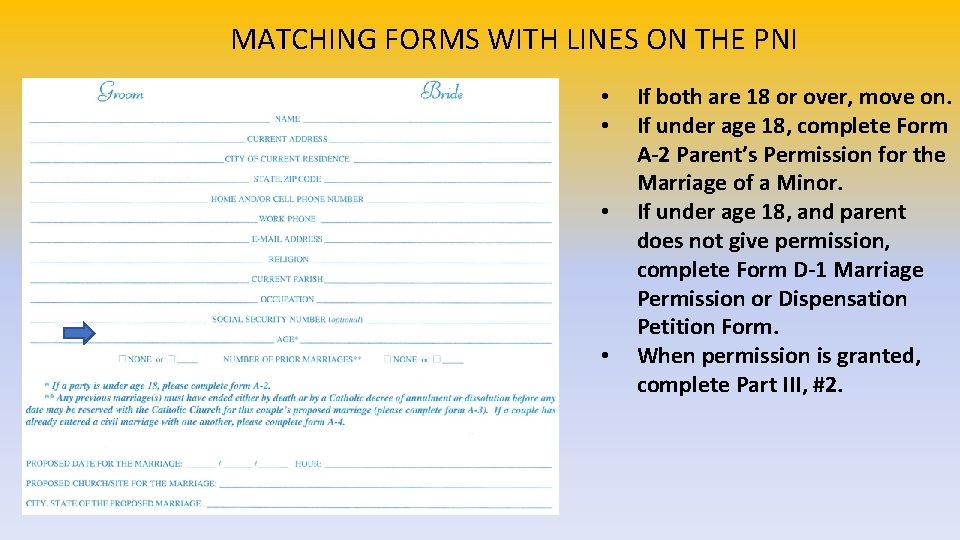 MATCHING FORMS WITH LINES ON THE PNI • • If both are 18 or