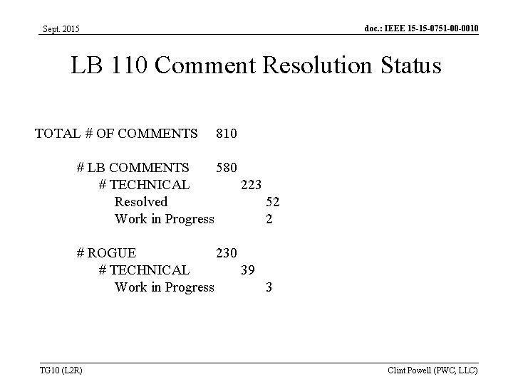 doc. : IEEE 15 -15 -0751 -00 -0010 Sept. 2015 LB 110 Comment Resolution doc. : IEEE 15 -15 -0751 -00 -0010 Sept. 2015 LB 110 Comment Resolution