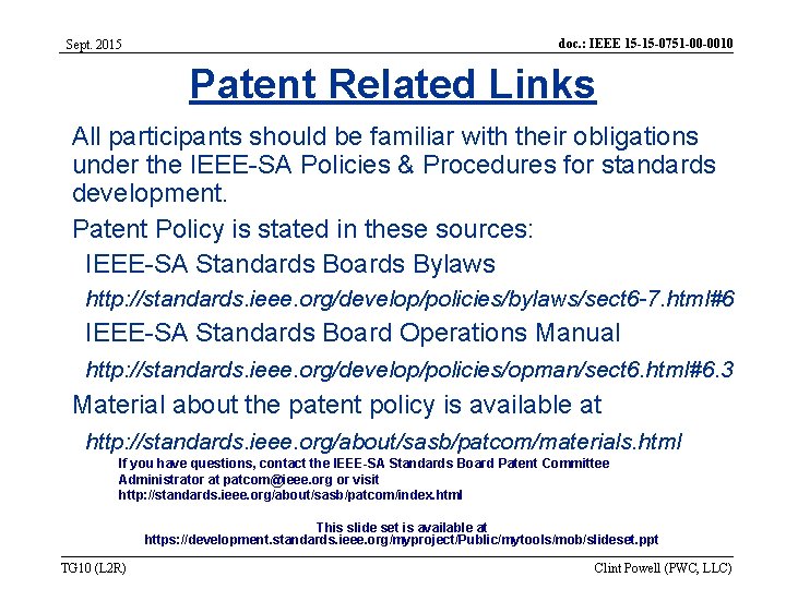 Sept. 2015 doc. : IEEE 15 -15 -0751 -00 -0010 Patent Related Links All Sept. 2015 doc. : IEEE 15 -15 -0751 -00 -0010 Patent Related Links All