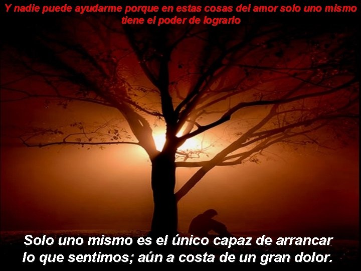 Y nadie puede ayudarme porque en estas cosas del amor solo uno mismo tiene