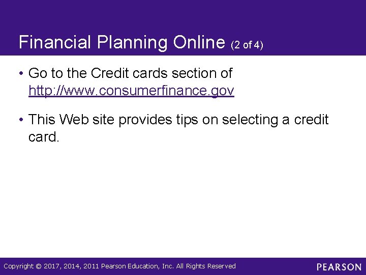 Financial Planning Online (2 of 4) • Go to the Credit cards section of