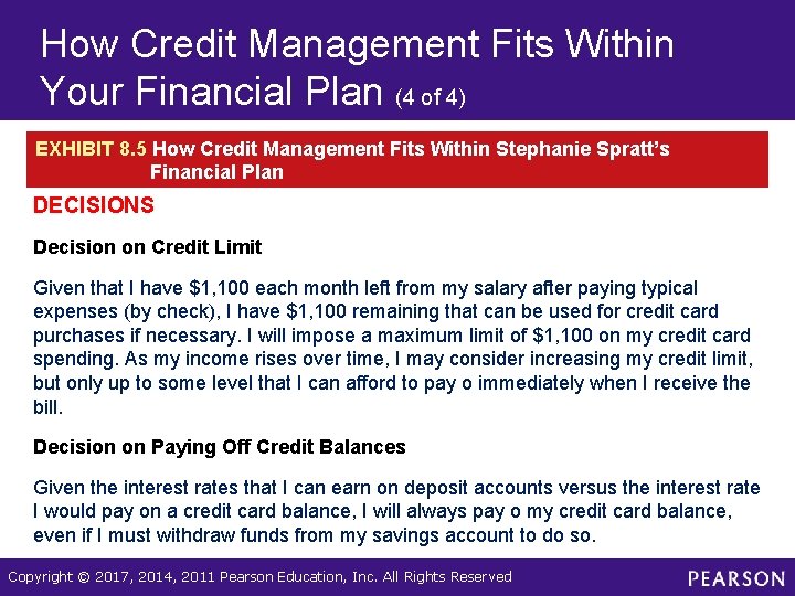 How Credit Management Fits Within Your Financial Plan (4 of 4) EXHIBIT 8. 5