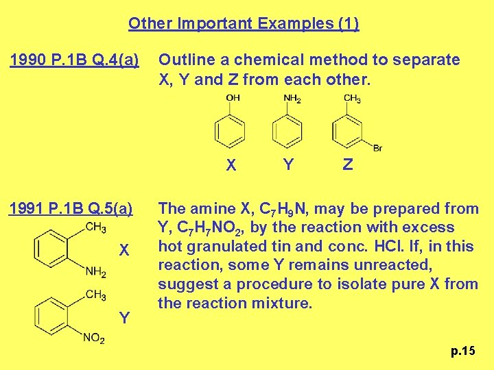Other Important Examples (1) 1990 P. 1 B Q. 4(a) Outline a chemical method
