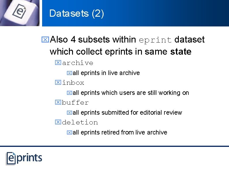 Datasets (2) x. Also 4 subsets within eprint dataset which collect eprints in same