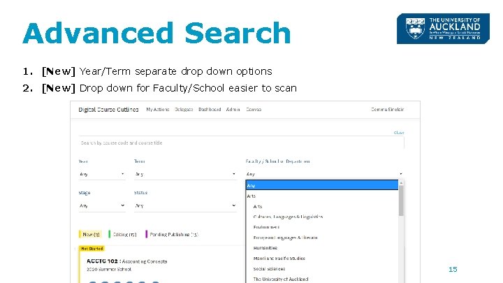 Advanced Search 1. [New] Year/Term separate drop down options 2. [New] Drop down for