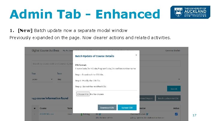 Admin Tab - Enhanced 1. [New] Batch update now a separate modal window Previously