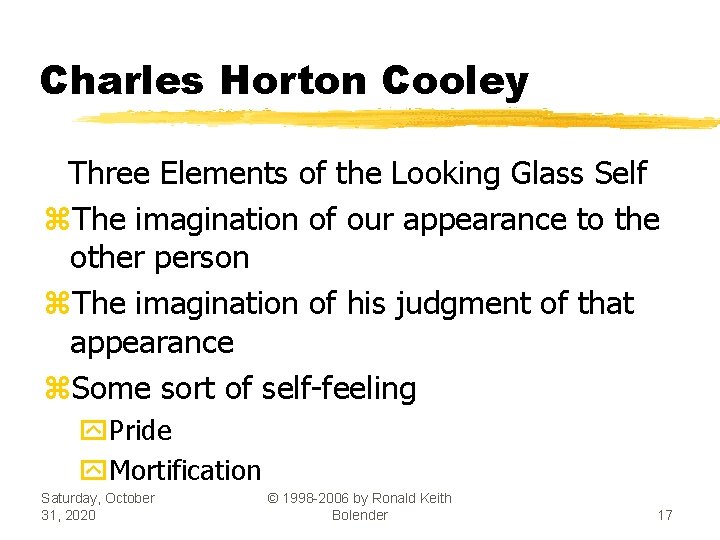 Charles Horton Cooley Three Elements of the Looking Glass Self z. The imagination of