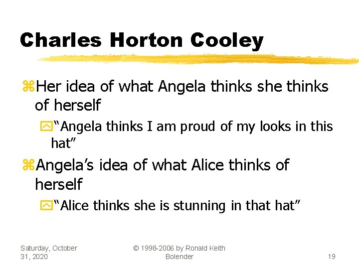 Charles Horton Cooley z. Her idea of what Angela thinks she thinks of herself