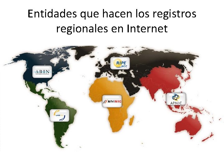 Entidades que hacen los registros regionales en Internet 