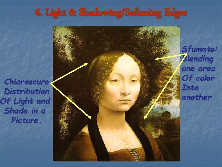 6. Light & Shadowing/Softening Edges Chiaroscuro Distribution Of Light and Shade in a Picture. 6. Light & Shadowing/Softening Edges Chiaroscuro Distribution Of Light and Shade in a Picture.