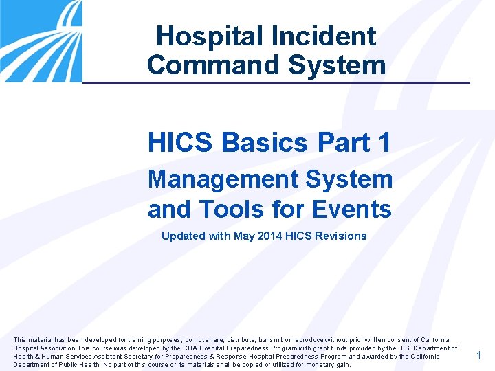 Hospital Incident Command System HICS Basics Part 1 Management System and Tools for Events