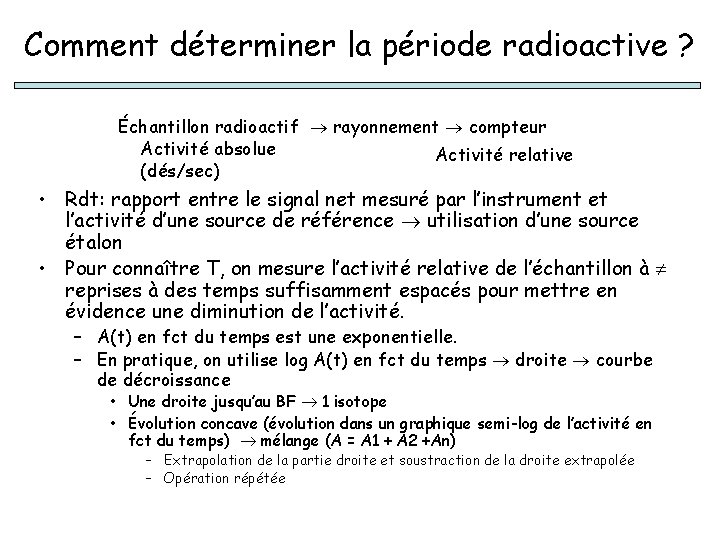 Comment déterminer la période radioactive ? Échantillon radioactif rayonnement compteur Activité absolue Activité relative