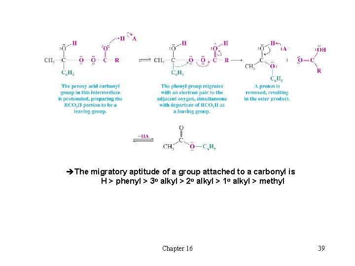 èThe migratory aptitude of a group attached to a carbonyl is H > phenyl