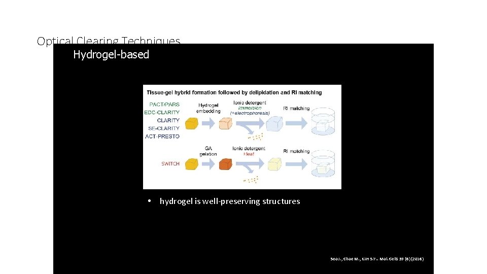 Optical Clearing Techniques Hydrogel-based 3. • hydrogel is well-preserving structures Seo J. , Choe